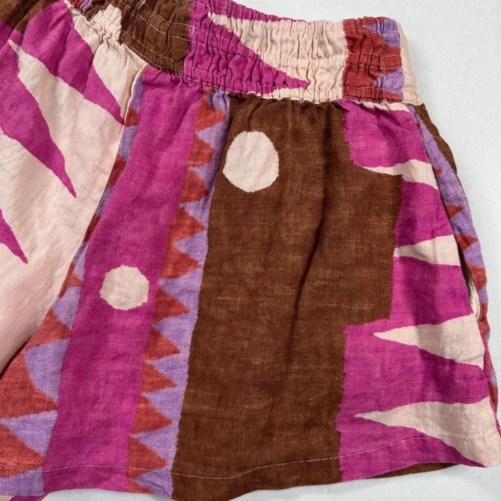 Anthropologie Somerset Shorts Womens M Pink Brown Linen Blend Geometric Print